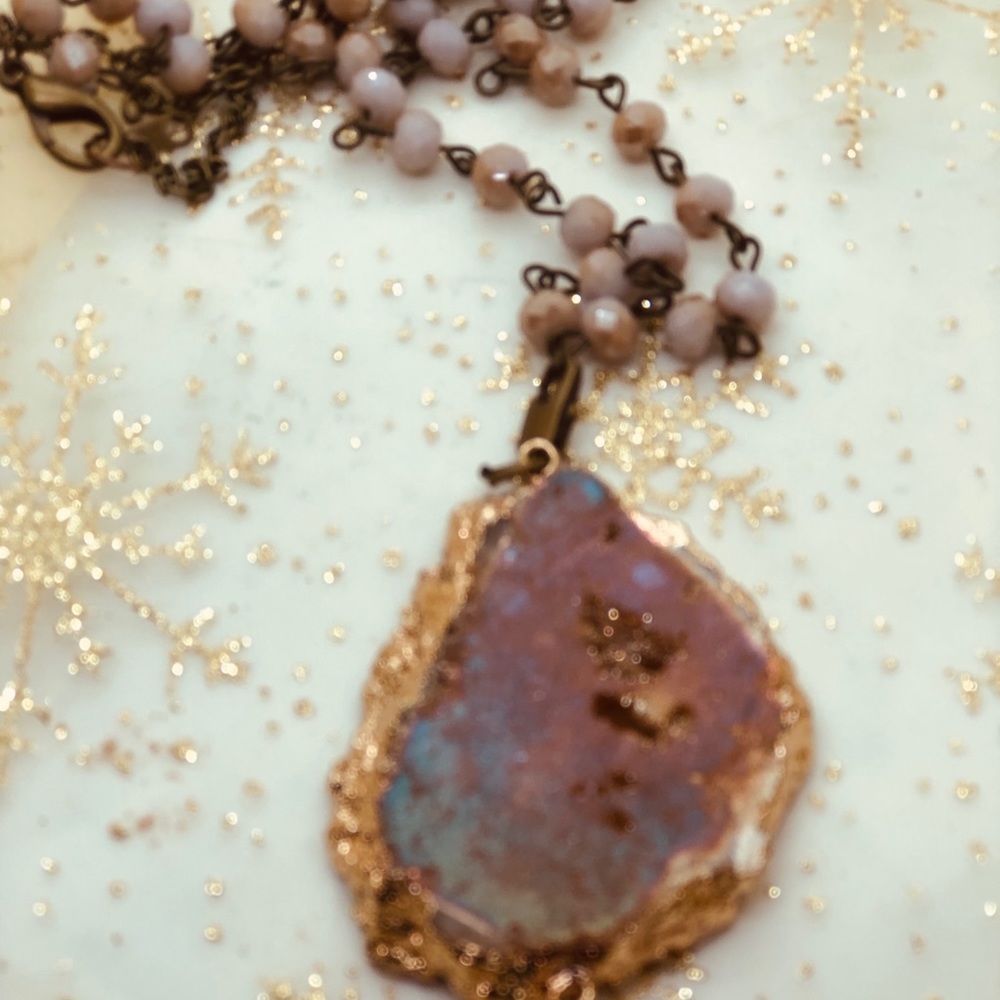 Agate Slice Pendant Necklace Jewelry Gift Women